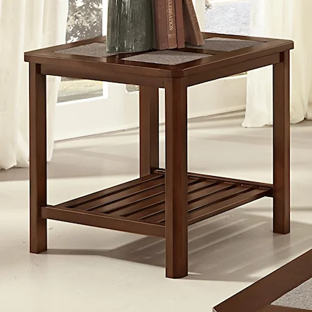 Square End Table w/ Tile Insert Top & Slat Shelf